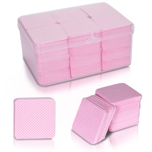 Bcowos Pink Lint Free Nail Wipes with Storage Case- 1080PCS Super Absorbent Nail Polish Remover Pads- Disposable Lint Free Wipes for Nail Polish Removal, lash Extensions Application, Nail Care