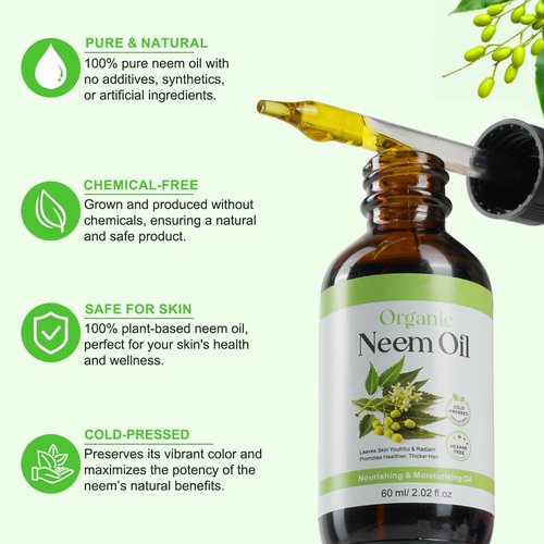 APUUFYQC Neem Oil for Skin, Pure Natural Cold Pressing, Free of Hexane, Nourishes the Skin and Hair, Reduces Fine Lines, 2.02 Oz