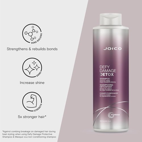Joico Defy Damage Detox Shampoo - Removes Chlorine & Hard Water Residue | Strengthens Hair Color | Vegan & Sulfate-Free