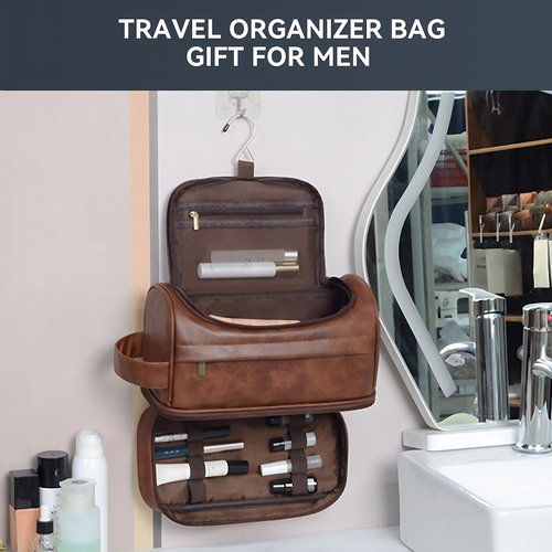 LIANHTAI Toiletry Bag for Men, Large Leather Travel Pouch Bag with Hanging hook,Travel Essentials Dopp kit, Men's Shaving Grooming Kit,Gifts for Father, Dad, Boyfriend, Grandpa, Shaving Kit