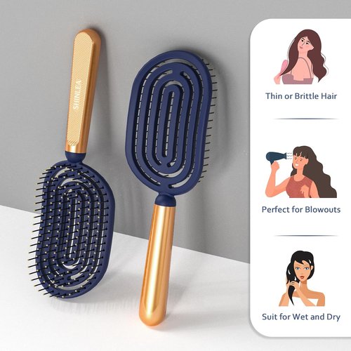 SHINLEA Speed Dry Detangler Brush - Luxury Gold Handle, Curved Design for Effortless Wet Hair Detangling