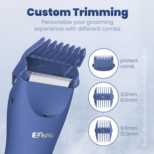 ENSSU Manscape Trimmer for Men, IPX7 Waterproof Body Hair Trimmer with Ceramic Blade & Spotlight, Rechargeable Electric Groin & Pubic Hair Trimmer, Wet or Dry Use Body Groomer for Legs/Chest
