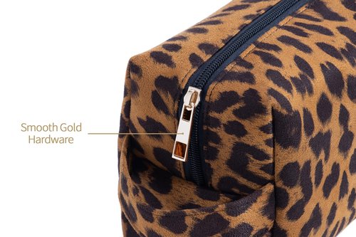 Makeup Bag For Women - Soft and Warm Material Cosmetic Bags Leopard Print Design Ladies Tote Bag,Women's Pencil Case Makeup Organizer with Zipper for women travel essentials (Brown)