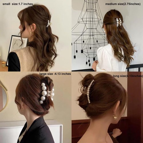 Skiennix Large Pearl Hair Clips - Strong Hold No Slip Claw Clip Set | 4 PCS for Women’s Styling