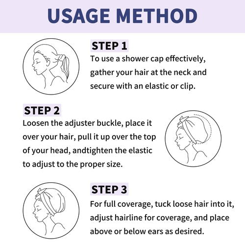 3 PCS Shower Caps for Women, Upgrade Comfortable & Extra Large & Double Layers Waterproof Bath Cap, Oversized Designed Adjustable Hem Hair Cap for All Hair Lengths/Style