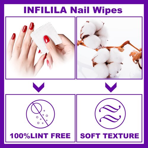 NXJ INFILILA Lint Free Nail Wipes, 1000PCS Non-Woven Fabric Dry Nail Prep Wipes, Absorbent Acetone Nail Polish Remover Lash Extensions Glue Nail Cleaning Pads for Salon Supplies