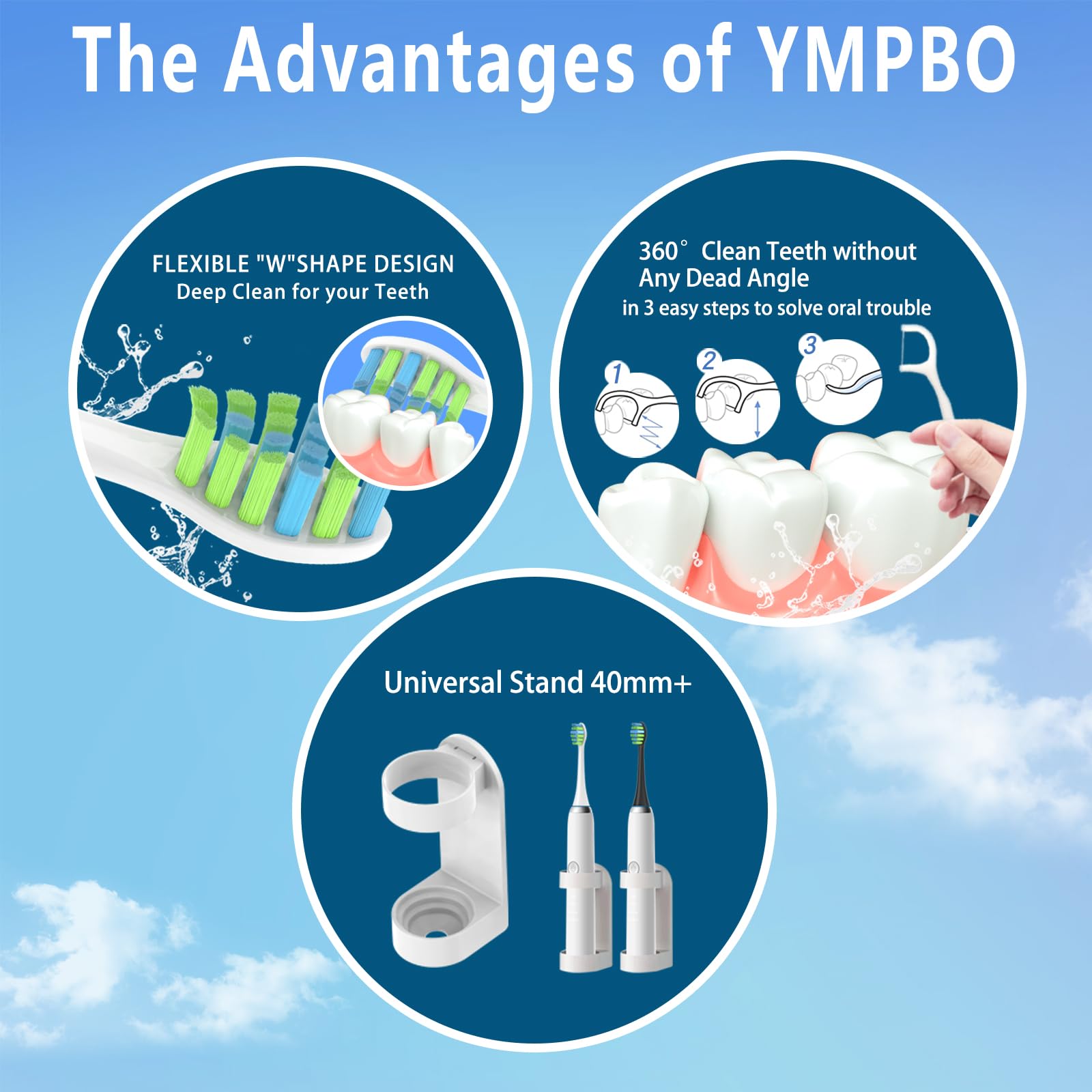 YMPBO Toothbrush Replacement Heads Compatible with 7AM2M AM100/AM105/AM110 Electric Toothbrush, Soft Brush Bristles, 5 Pack White + 5 Pack Black