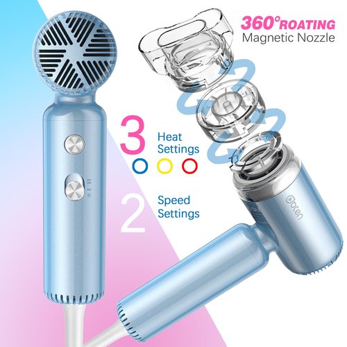 DBTEN Mini Hair Dryer, High-Speed Blow Dryer with 110,000RPM Brushless Motor, Magnetic Diffuser, Negative Ionic Technology for Fast Drying, Compact & Lightweight for Home & Travel (Blue)