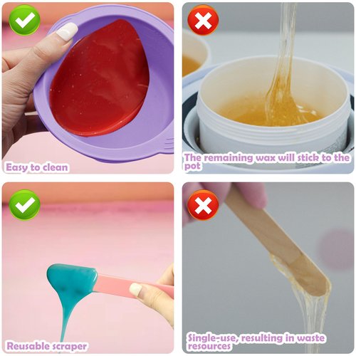 2Pcs Silicone Wax Warmer Liner, Silicone Wax Bowl for Wax Warmer, Non-Stick Wax Melt Warmer Wax Pot Replacement, Reusable Wax Melt Liner with 2 Pcs Wax Spatula Sticks for Hair Removal (Purple, Pink)