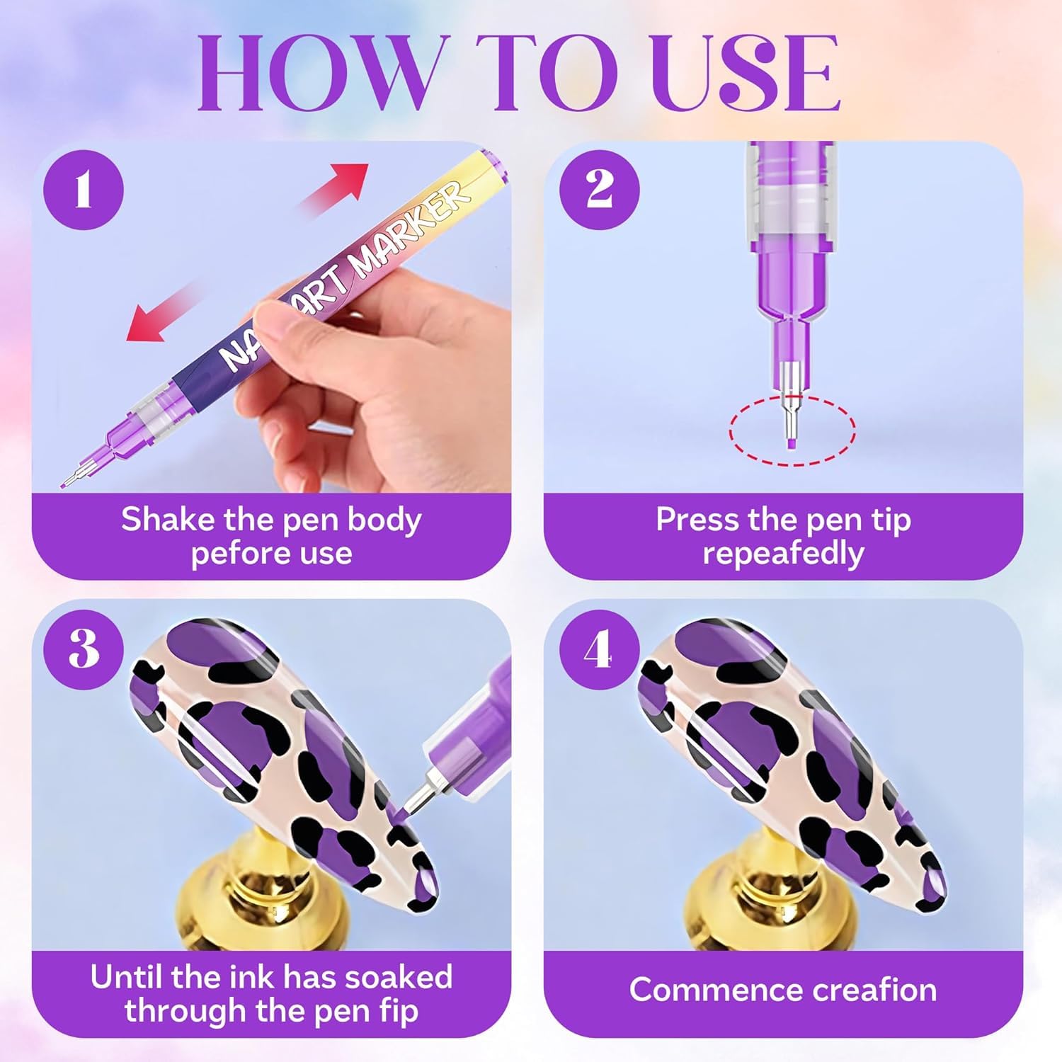 YUEUR 12 Colors Nail Art Pens Set, Fine Tip Nail Polish Pen Markers, Quick Dry Nail Art Kit for DIY Home Salon, Professional Nail Art Tools, Manicure Set Gift for Adults Beginners