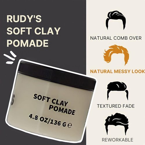 RUDY's Soft Clay Pomade - Lightweight, Pliable Hold for Waves & Texture - Paraben Free (4.8 oz)