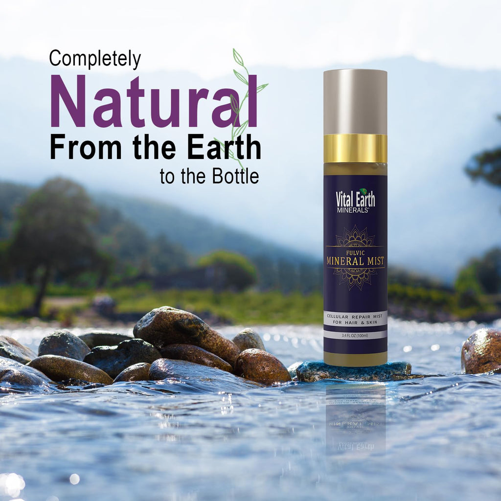 Vital Earth Fulvic Mineral Facial Mist, Travel-Friendly – Anti-Aging Face & Hair Spray for Cellular Renewal & Hydration, 3.4 Oz