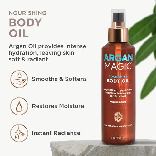 Argan Magic Nourishing Body Oil - Intense Hydration with Argan & Almond Oil | Paraben Free, 6 FL Oz