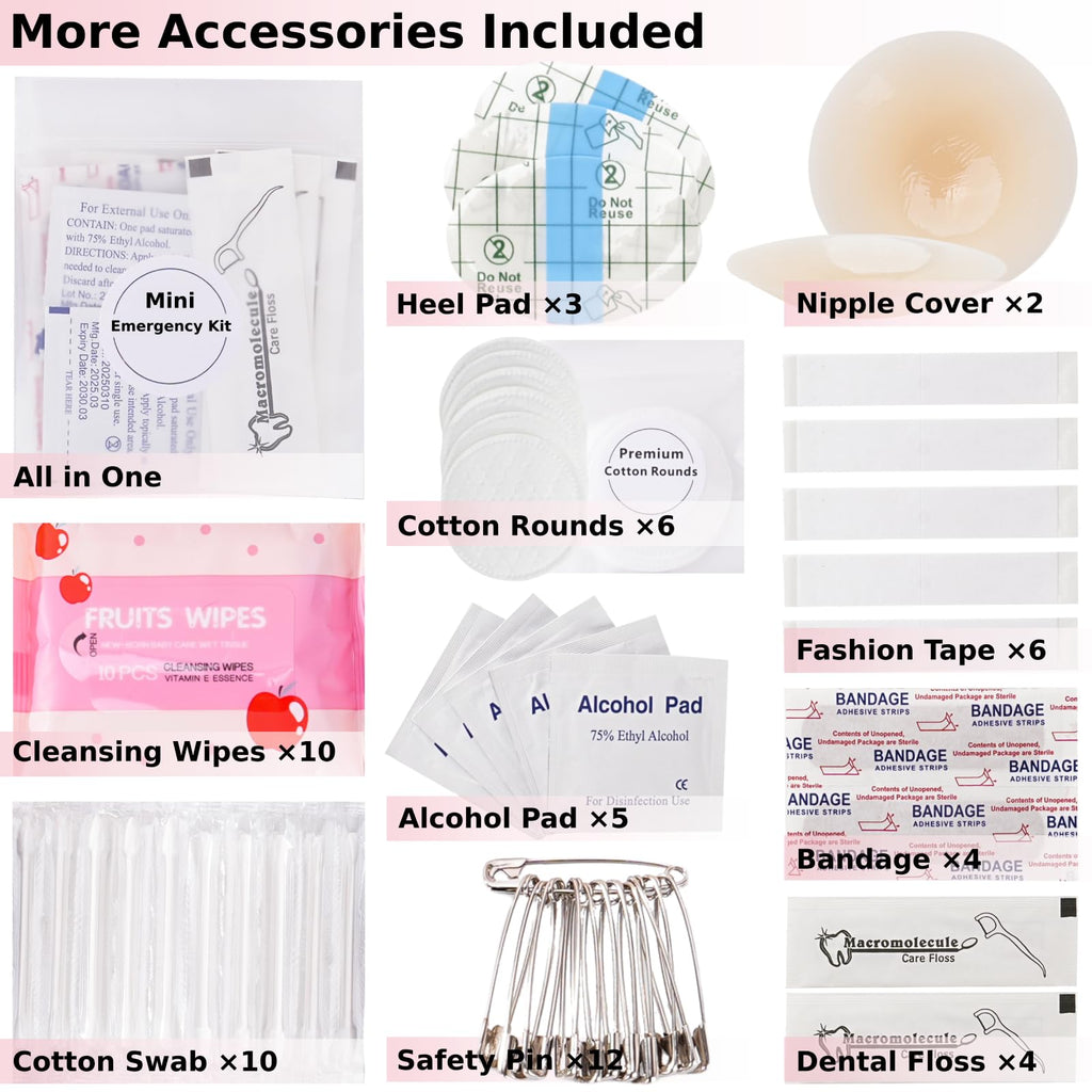 Wedding Day Emergency Kit for Bride, 39 Pc Essential Items for Brides Daily Use Women Wedding Gift, Travel Kit Personal Care Survival Set with Bride Makeup Bag - Wedding Emergency Kit Supplies (Pink)