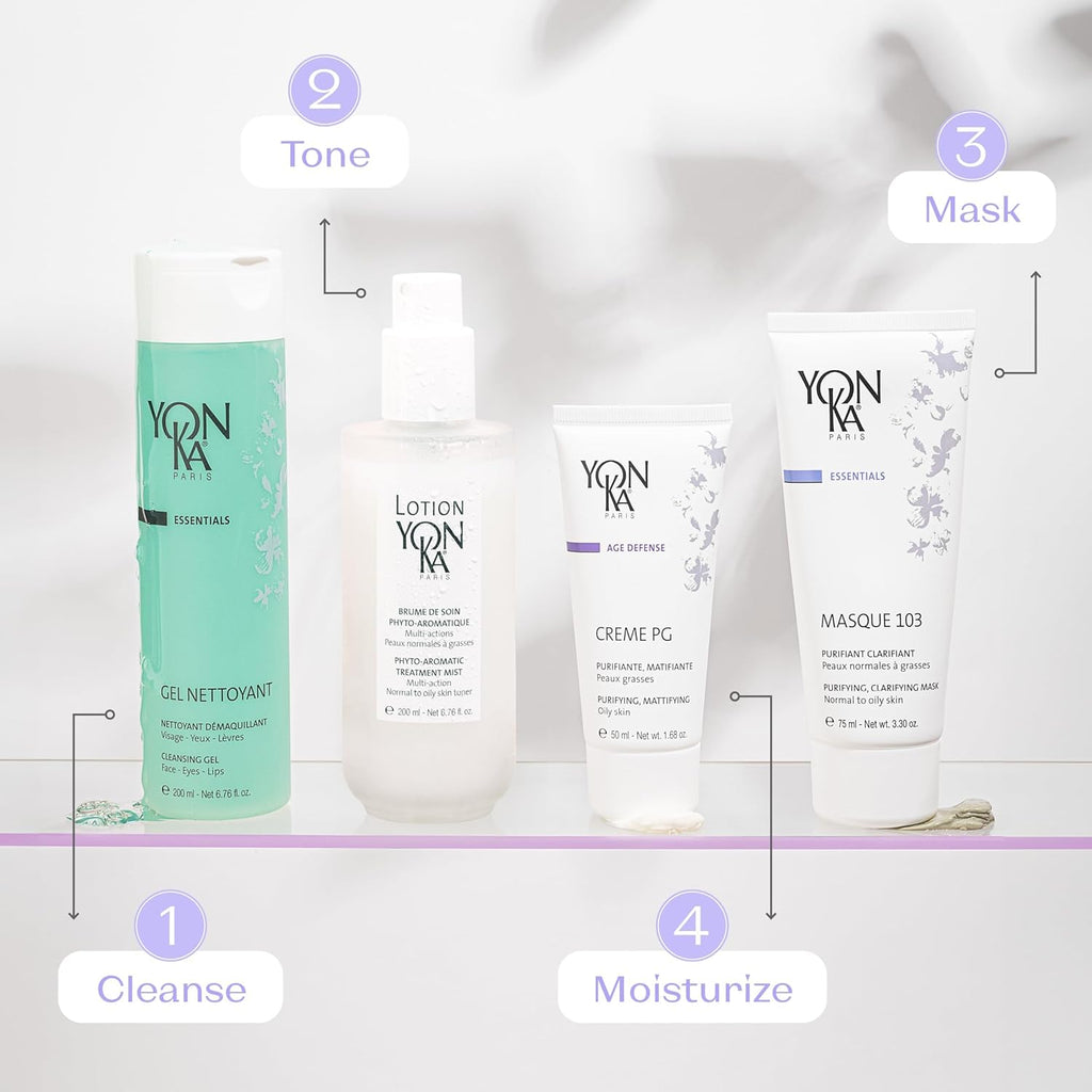 Yon-Ka Gel Nettoyant Facial Cleanser & Masque 103 Set - Gentle Foaming Face Wash & Detoxifying Clay Mask for Oily Skin | 6.76 fl oz & 3.30 oz