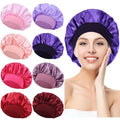 Lawie 8 Pack Colors Satin Lined Silky Sleeping Bonnets Shower Caps Curly Long Hair Protector Night Large Adjustable Wide Brim Band Sleep Hats Hair Wraps for Women Girls (Feminine Colors)