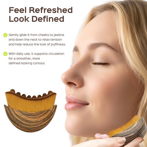2PCS Lymphatic Contour Face Brush for Lymphatic Drainage Massager Tool for Face & Neck Lifting, Gua Sha Brush, Jawline Chin Sculpting, Dry Brushing, Curved Ergonomic Design(Brown, 2PCS)