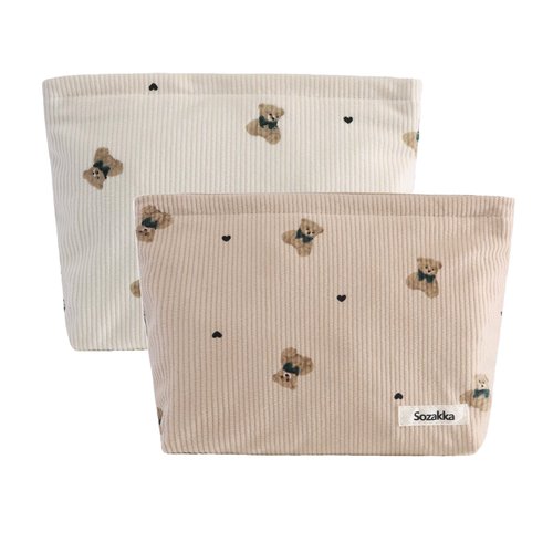 lllyan 2 Pcs Makeup Bag Travel Canvas Organizer Cosmetic Bag for Purse Toiletry Bag with Zipper For Women Travel Essentials Tool Pouch for Women and Girls（Beige khaki bear）