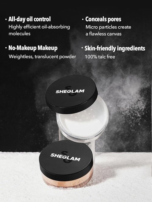SheGlam Baked Glow Setting Powder - Oil Control Translucent Face Powder for Flawless Finish | Cappuccino