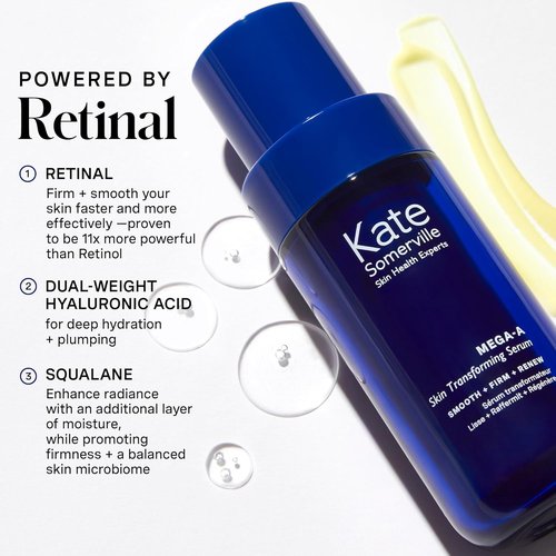 Kate Somerville Mega-A Skin Transforming Serum - Anti-Aging Formula with Hyaluronic Acid for Smooth Texture, 1 Fl. Oz
