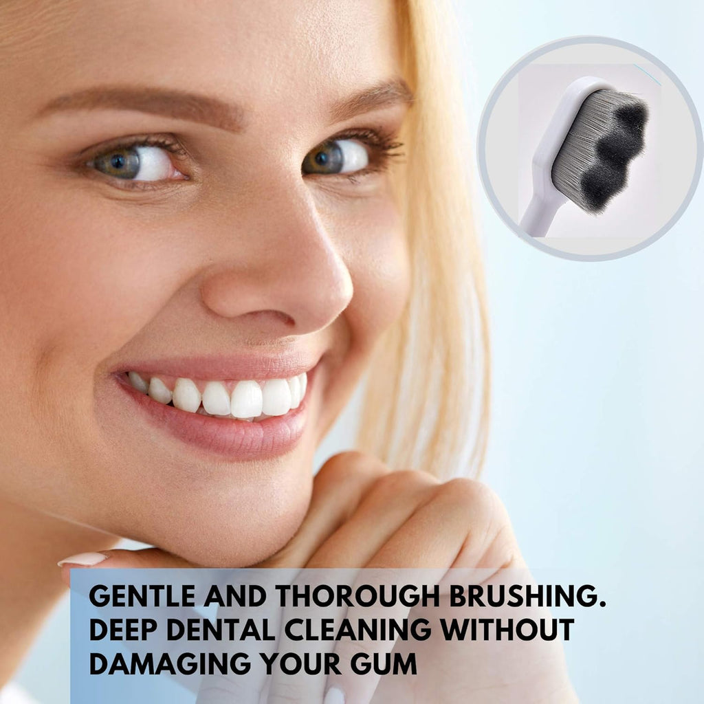 Wimolek Extra Soft Toothbrush - Micro Nano Design with 20,000 Bamboo Charcoal Bristles | 2 Pack - Black Wave