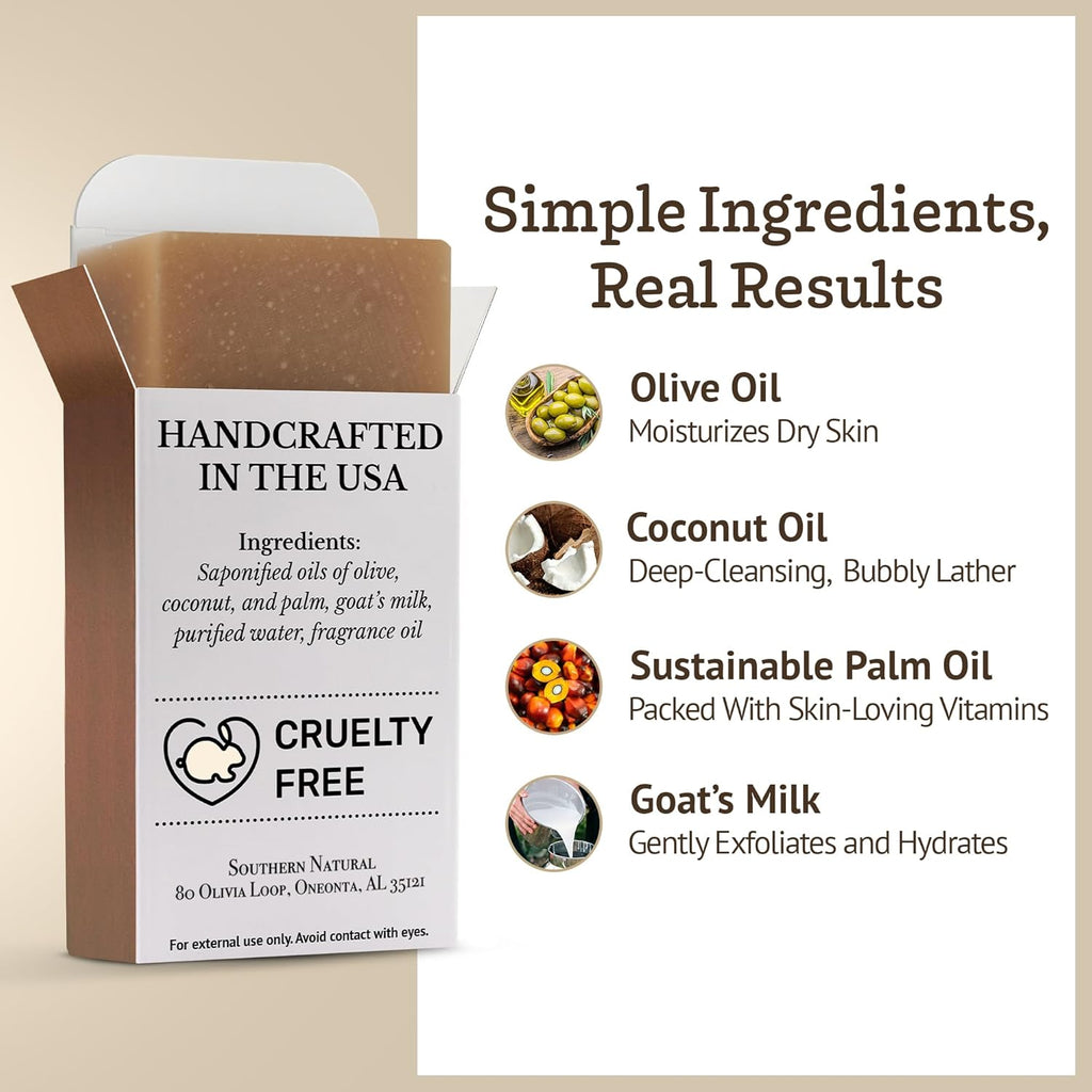 Southern Natural Goat Milk Soap Bar - Oatmeal Milk & Honey | 3-Pack for Dry, Sensitive Skin