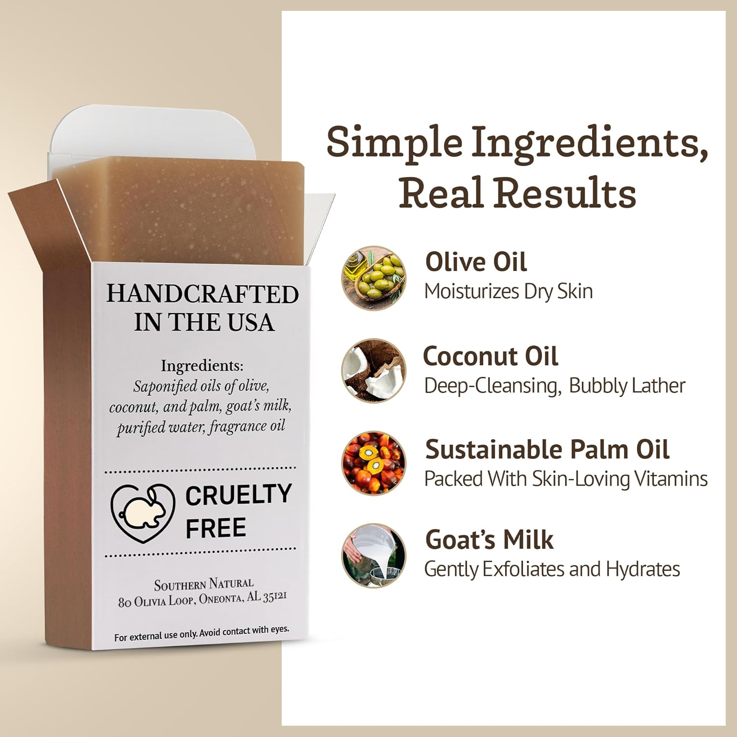Southern Natural Goat Milk Soap Bar - Oatmeal Milk & Honey | 3-Pack for Dry, Sensitive Skin