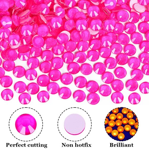 Blinginbox Flatback Glass Rhinestones,Neon Gems 1440pcs Non Hotfix Crystal Rhinestones for Nail Crafts Clothes Tumblers Face Makeup,Rose Neon,SS20