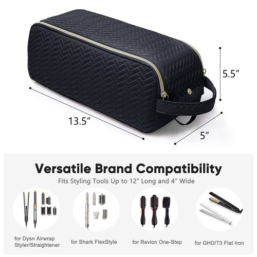 ELCUPA Large Hair Tools Travel Bag Compatible with Shark FlexStyle, Revlon & Dyson | Hair Dryer Brush Organizer, Flat Iron, Curling Iron, Makeup & Cosmetic Bag for Travel Essentials