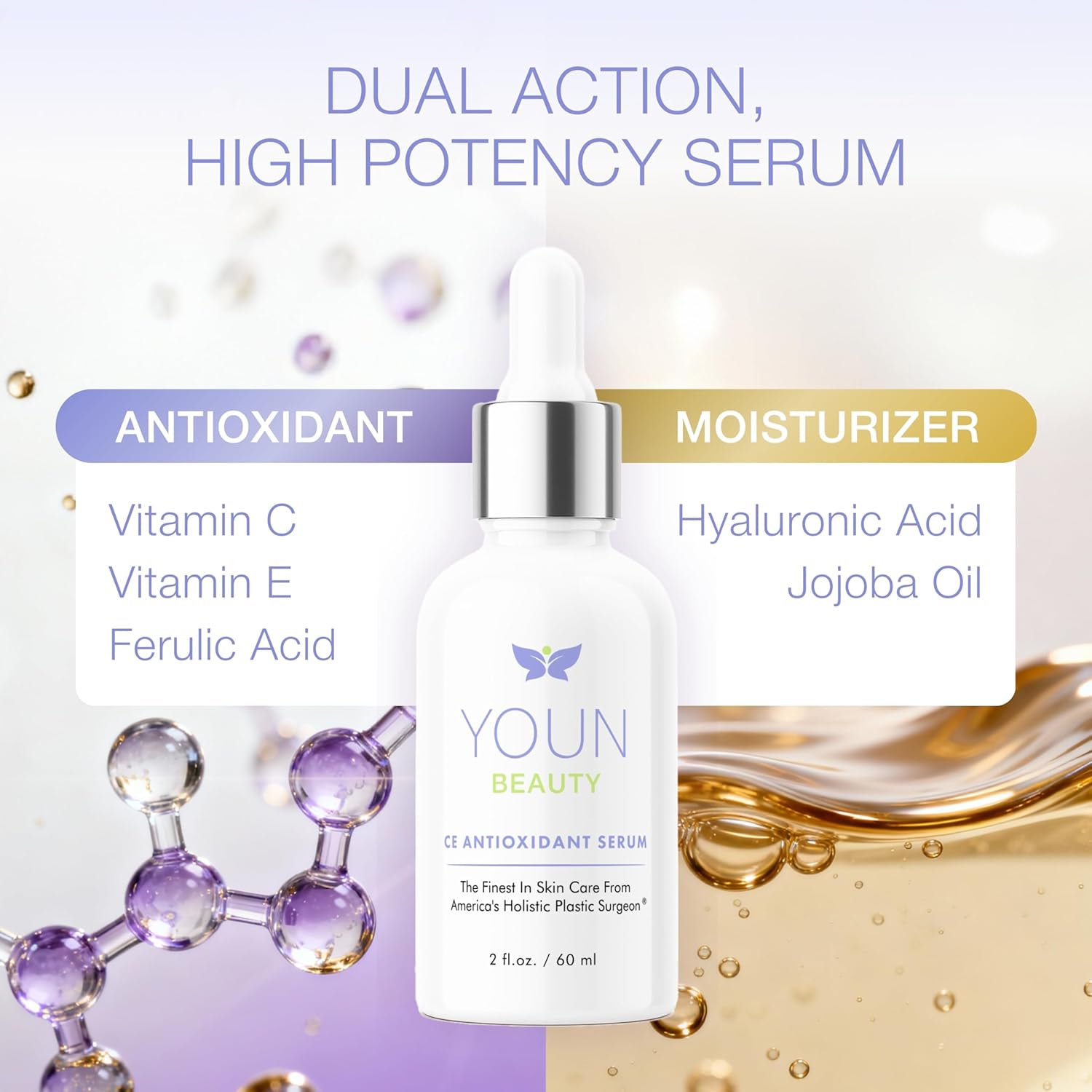YOUN Beauty 20% Vitamin C Face Serum - Hydrating Formula with Hyaluronic Acid & Vitamin E | 60 ml