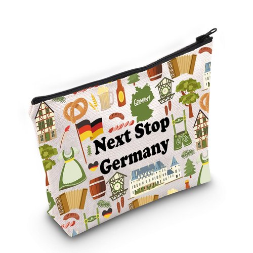 JXGZSO Germany Trip Gift Next Stop Cosmetic Zipper Bag Travel Pouch Vacation Makeup Bag Tourist Gift