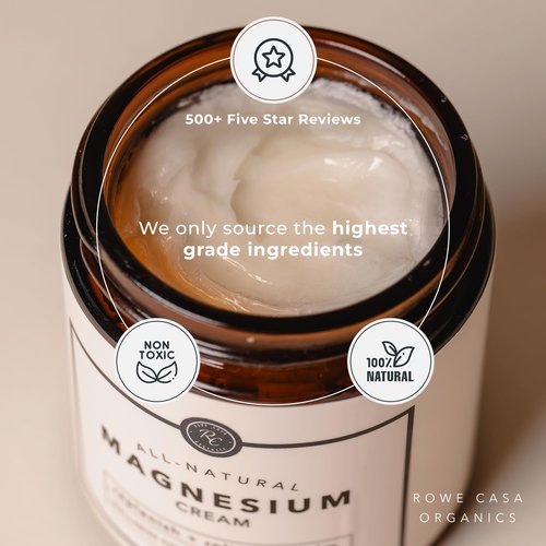 Rowe Casa Organics Natural Magnesium Cream with Raw Shea Butter and Pure Essential Oils – Topical Magnesium Lotion for Sleep, Muscles, and Relaxation – 4 Fl Oz