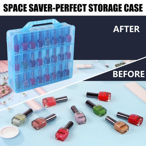 LAUQEE Universal Nail Polish Holder Gel Nail Polish Organizer Case for 48 Bottles Adjustable Dividers Space Saver,Double Sided Storage for Nail Bottles Mini Cars Threads Essential Oils (Blue)