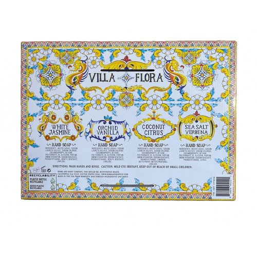 Home and Body Company Hand Soap, Villa Flora Collection – 16 fl oz Bottles, Assorted Scents (Sea Salt Verbena, Coconut Citrus, Orchid Vanilla, White Jasmine), Pack of 4 – Gift-Ready Set