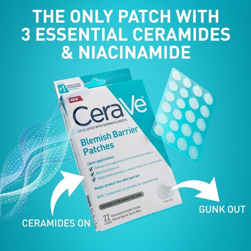 CeraVe Hydrocolloid Blemish Patches - Oil Absorbing Spot Control with Ceramides & Niacinamide | 22 Count