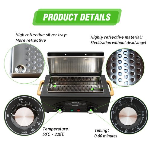 Vevitts High Temperature Metal Tool Cleaning Box, 110V 300W 1.5L with Timer Manicure Pedicure SPA Salon Barber Equipment for Sundry Beauty Hair Nail Metal Tools with Handle