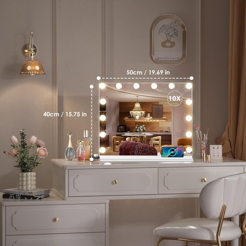 Hollywood Vanity Mirror with Lights, Lighted Makeup Mirror with 10X Magnification, Vanity Makeup Mirrors with Lights, USB Charging Port Touch Control, 14 LED Bulbs 3 Lighting Modes