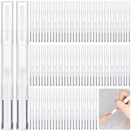 50 Pack Empty Cuticle Oil Pen 3ml Refillable Transparent Twist Pens, Empty Nail Oil Pen with Brush Tip, Eyelash Growth Liquid Tube, Cosmetic Lip Gloss Container for Applicators