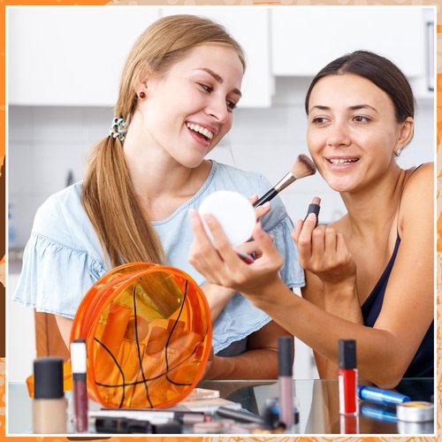 Reginary 12 Pcs Basketball Clear Makeup Bag Cosmetic Snack Bag with Zipper Handle Strap Waterproof Travel Vacation Toiletries Accessories for Friends Women Basketball 2026 Senior Night Team Gift