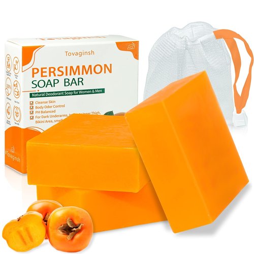 tovaginsh 3Pack Natural Persimmon Soap Bar for Body Odor Control, Organic Deodorant Body Persimmon Bar Soap for Old People Smell, Remove Odor Bath Body Wash for Women & Men