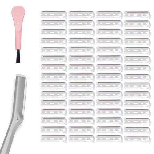 Facial Razor Replacement Blades Be suitable for Tweezerman Stainless steel blade,Including one cleaning brush. Pack of 60 (No handle included)