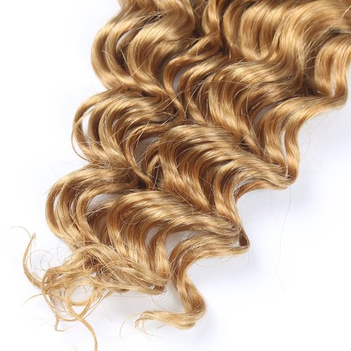 Braiding Hair Ubinica 27# Honey Blonde Deep Wave Bulk Human Hair for Braiding 2 Bundles Total 100g 16 Inch Deep Wave Bulk Braiding Hair for Boho Braids