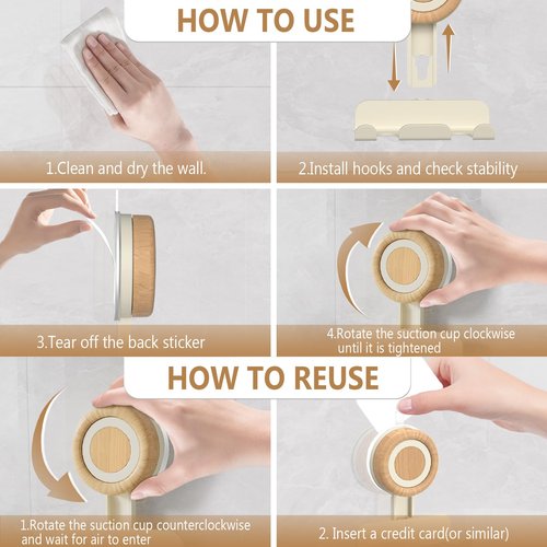 Cinola Razor Holder for Shower 2 Pack, Suction Cup Shaver Holder for Wall, Removable&Reusable Suction Cup Hooks for Bathroom, Damage-Free Suction Shower Hooks, Wall Mounted Razor Stand, Beige