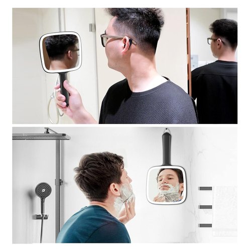 Famihomii Hand Mirror with 30X Magnifying Detachable Mirror, Lighted Handheld Mirror, Lightweight & Durable, Portable & Hangable for Makeup, Hair Styling, Shaving, Battery Operated