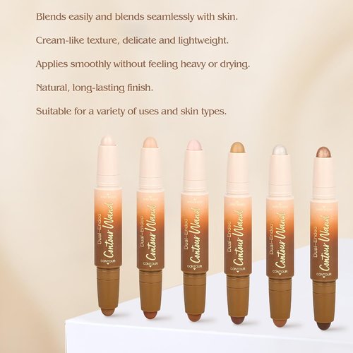Skiennix Contour Highlighter Stick - 2-in-1 Dual-Ended Bronzer & Highlighter for Easy Makeup Application | Neutral Nude + Beige