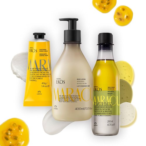 Natura Passion Fruit Body Care Bundle - Calming Vegan Skincare Set with Lotion, Oil & Cream | 24H Hydration for Glowing Skin