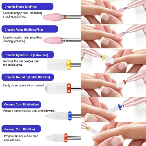 Cellentool 30Pcs Nail Drill Bits Set with Rhinestone Storage Box, 3/32 Inch Ceramic Diamond Carbide Nail Drill Bits for Acrylic Gel Polish, Cuticle Efile Remover for Manicure (Deep Blue)