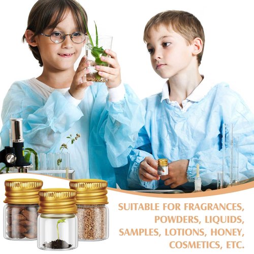 Tessco for you 100 Pcs 5 ml Mini Glass Bottles with Aluminum Cap Tiny Jars Mini Glass Jars Small Clear Vials with Screw Caps Tiny Containers for DIY Craft Storage (Gold)