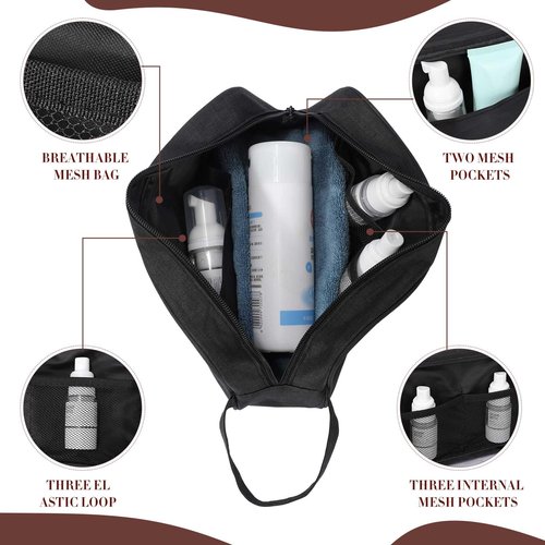 Sweetude 9 Pieces Large Toiletry Bag for Men and Women Black Toiletry Travel Bag Bulk Water Resistant Shaving Organizer with Hanging Handle Divider Foldable Cosmetic Pouch for Cosmetics Accessories
