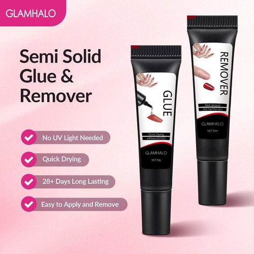 Skiennix Quick Dry Nail Glue Gel - Super Strong, Long Lasting 10g with 10ml Remover for Press-On & Acrylic Nails